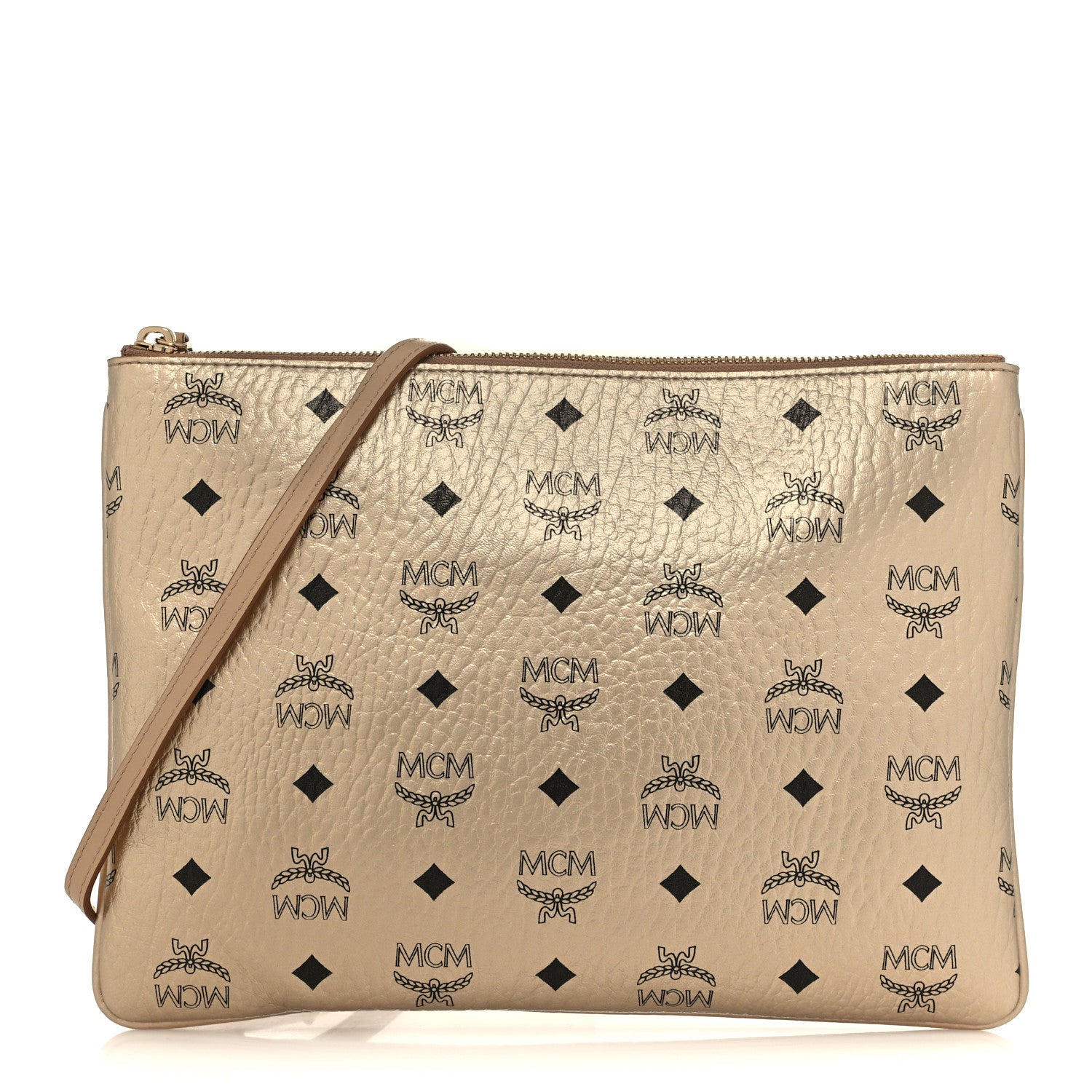 MCM Metallic Visetos Medium Crossbody Pouch Berline Gold 1 of 9