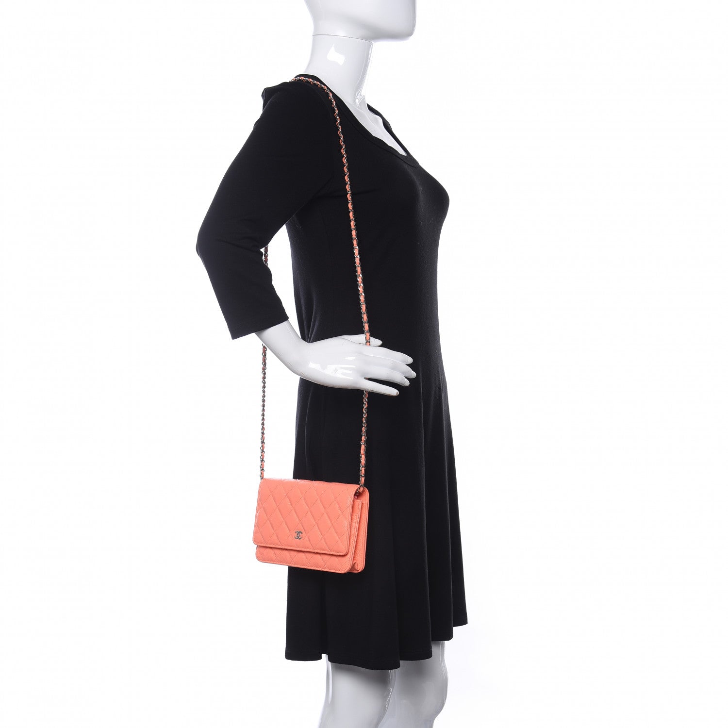 Chanel Caviar Quilted Wallet on Chain WOC Coral 2 of 13