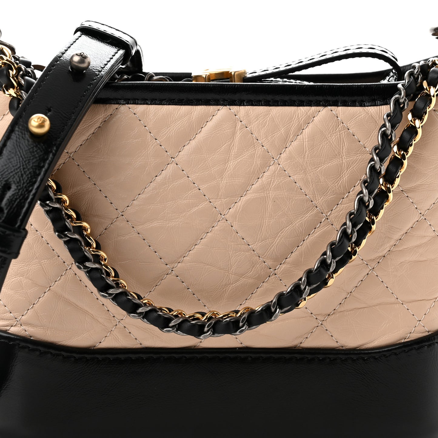 Aged Calfskin Quilted Small Gabrielle Hobo Beige Black