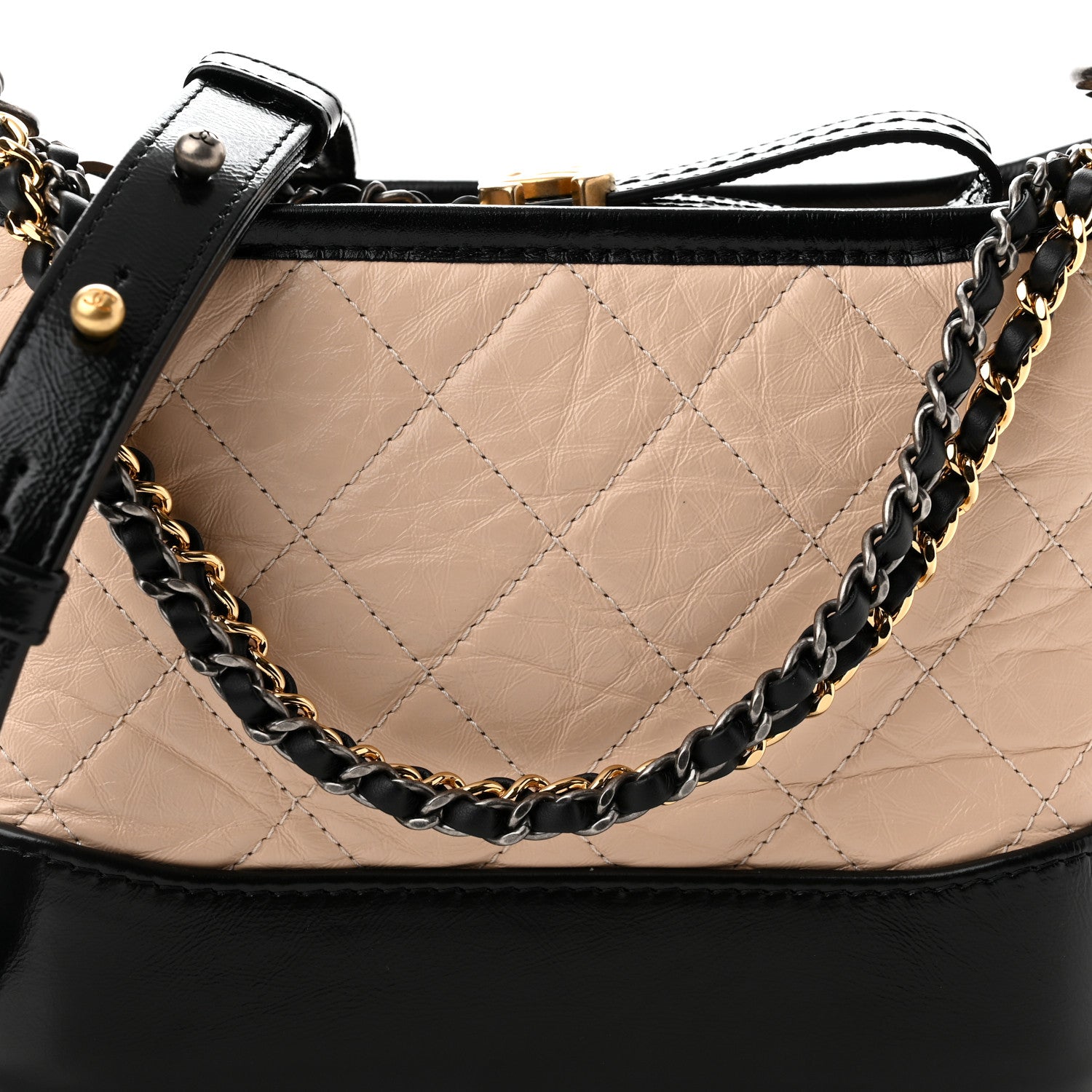 Chanel Aged Calfskin Quilted Small Gabrielle Hobo Beige Black 7 of 9