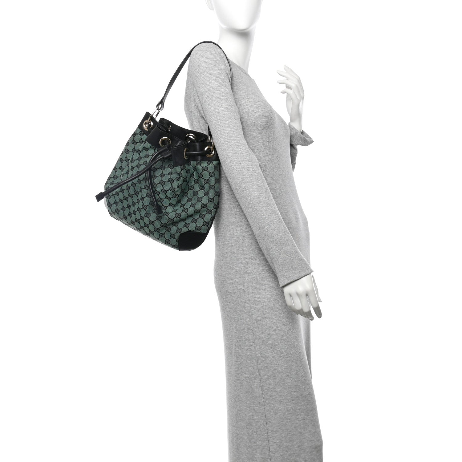 Gucci Monogram Drawstring Shoulder Bag Green 2 of 10