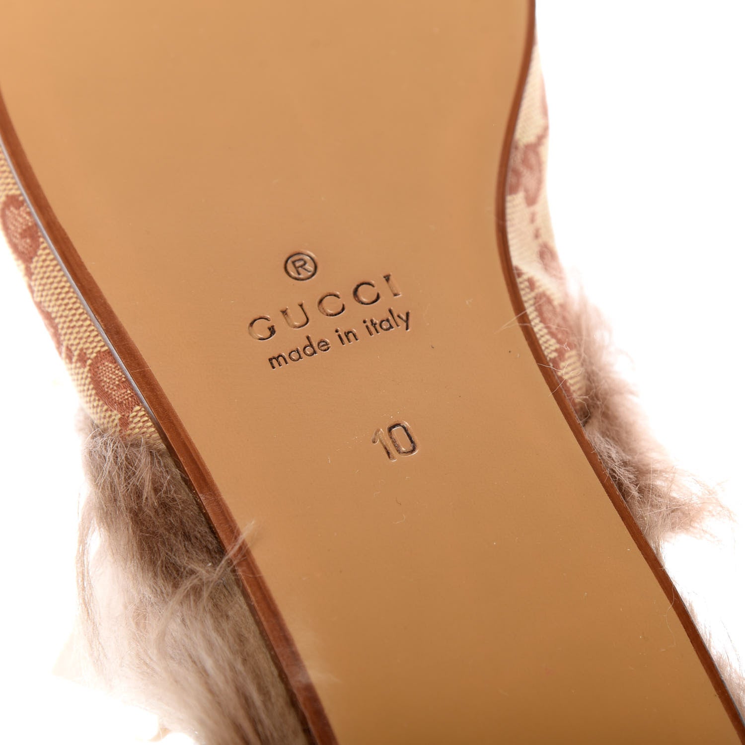 Gucci GG Monogram Fur Mens Princetown Slippers 10 Beige Ruggine Rust 7 of 10