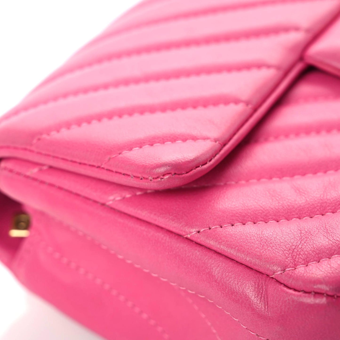 Lambskin Chevron Quilted Mini Rectangular Flap Dark Pink