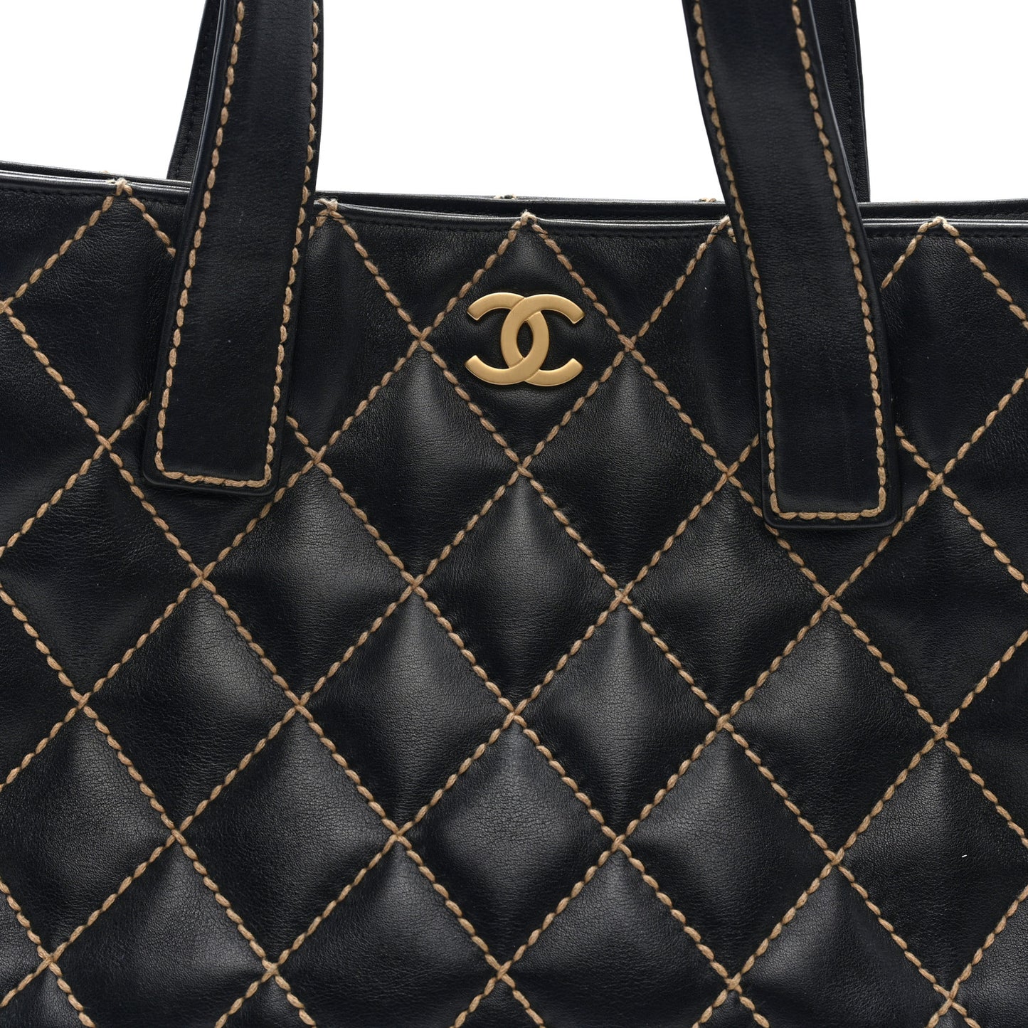 Calfskin Wild Stitch Large Tote Black