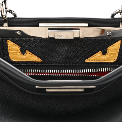 Fendi Vitello Seta Snakeskin Crocodile Monster Eyes Medium Peekaboo Iconic Satchel Black Girasole 13 of 17