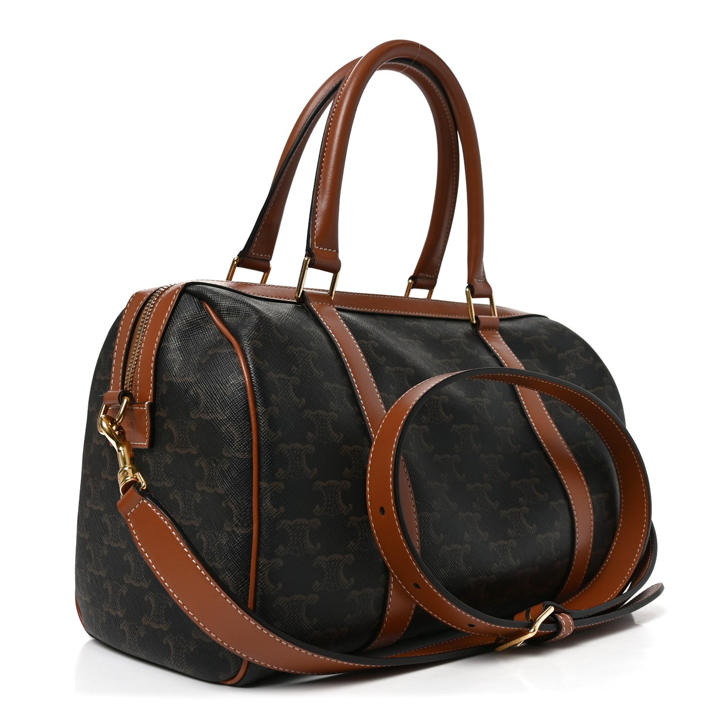 Triomphe Canvas Calfskin Boston Bag Tan