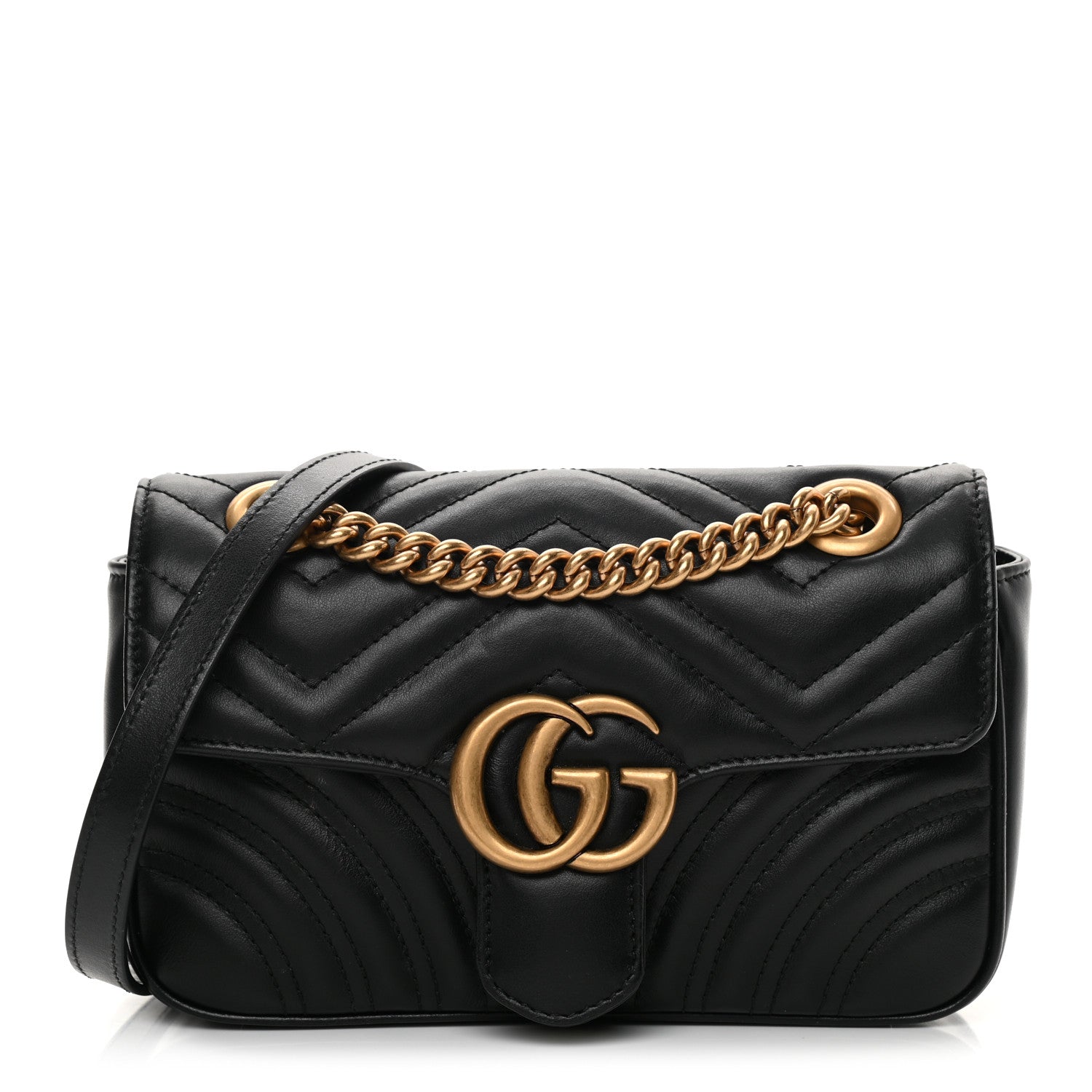 Gucci Calfskin Matelasse Mini GG Marmont Shoulder Bag Black 2 of 21
