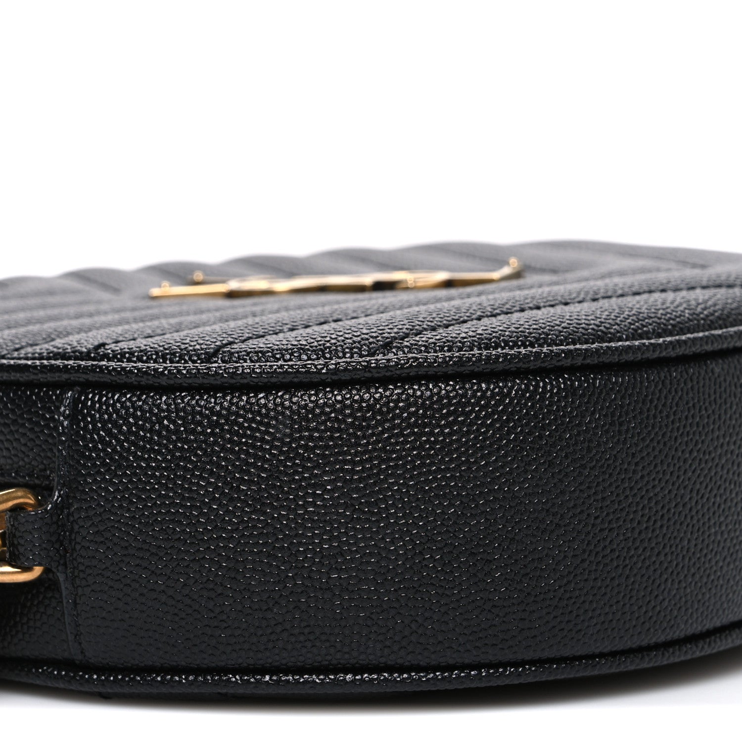 Saint Laurent Grain De Poudre Matelasse Chevron Quilted Round Vinyle Camera Bag Black 9 of 11