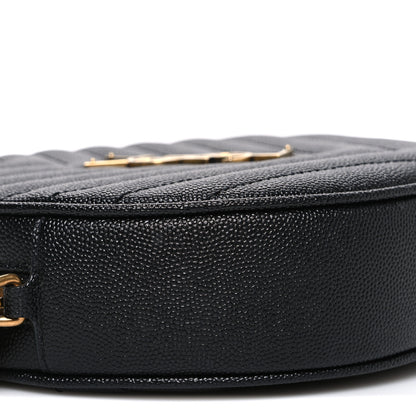 Saint Laurent Grain De Poudre Matelasse Chevron Quilted Round Vinyle Camera Bag Black 9 of 11