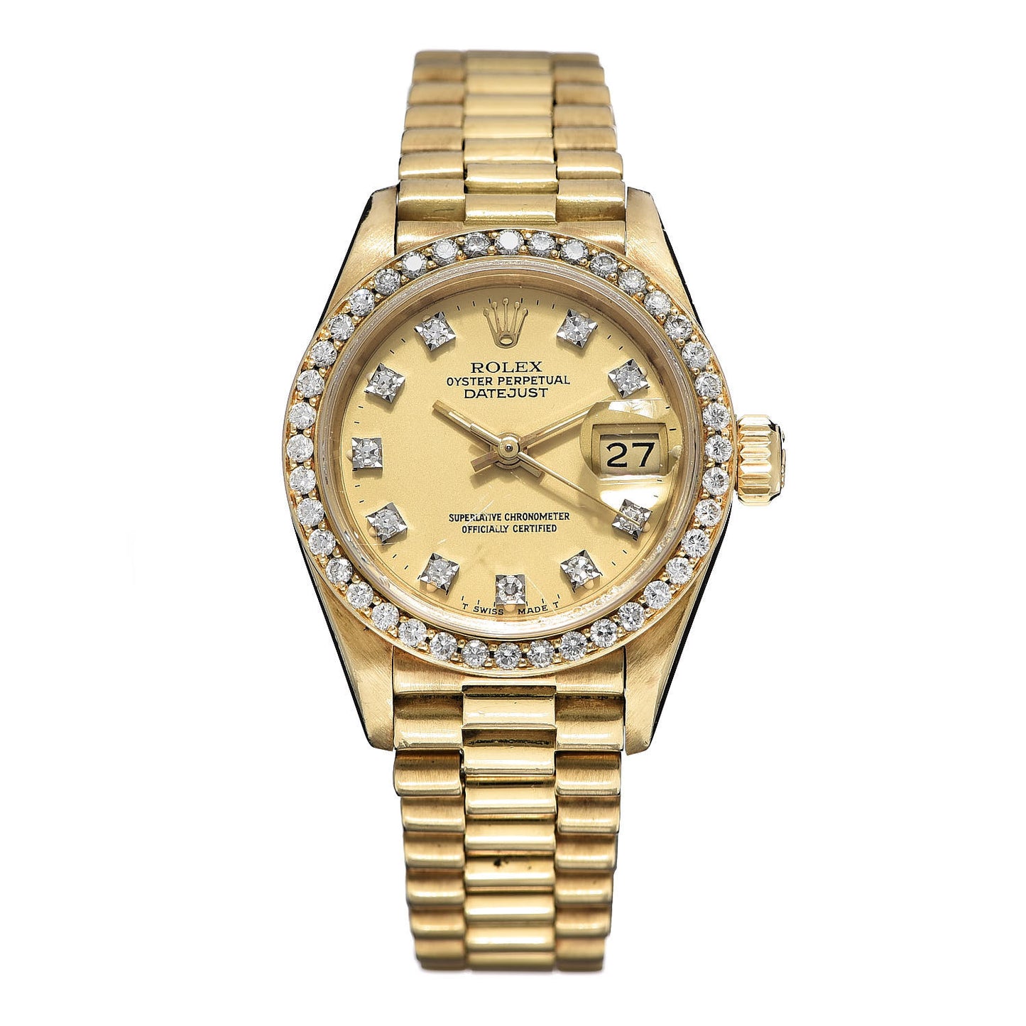 18K Yellow Gold Diamond 26mm Datejust President Watch Champagne 69138