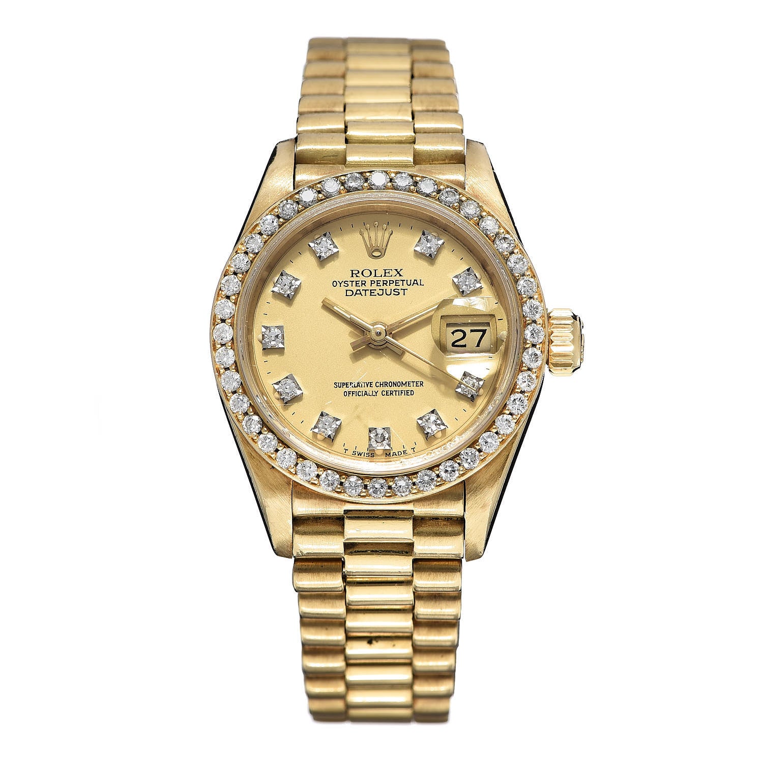 Rolex 18K Yellow Gold Diamond 26mm Datejust President Watch Champagne 69138 1 of 9