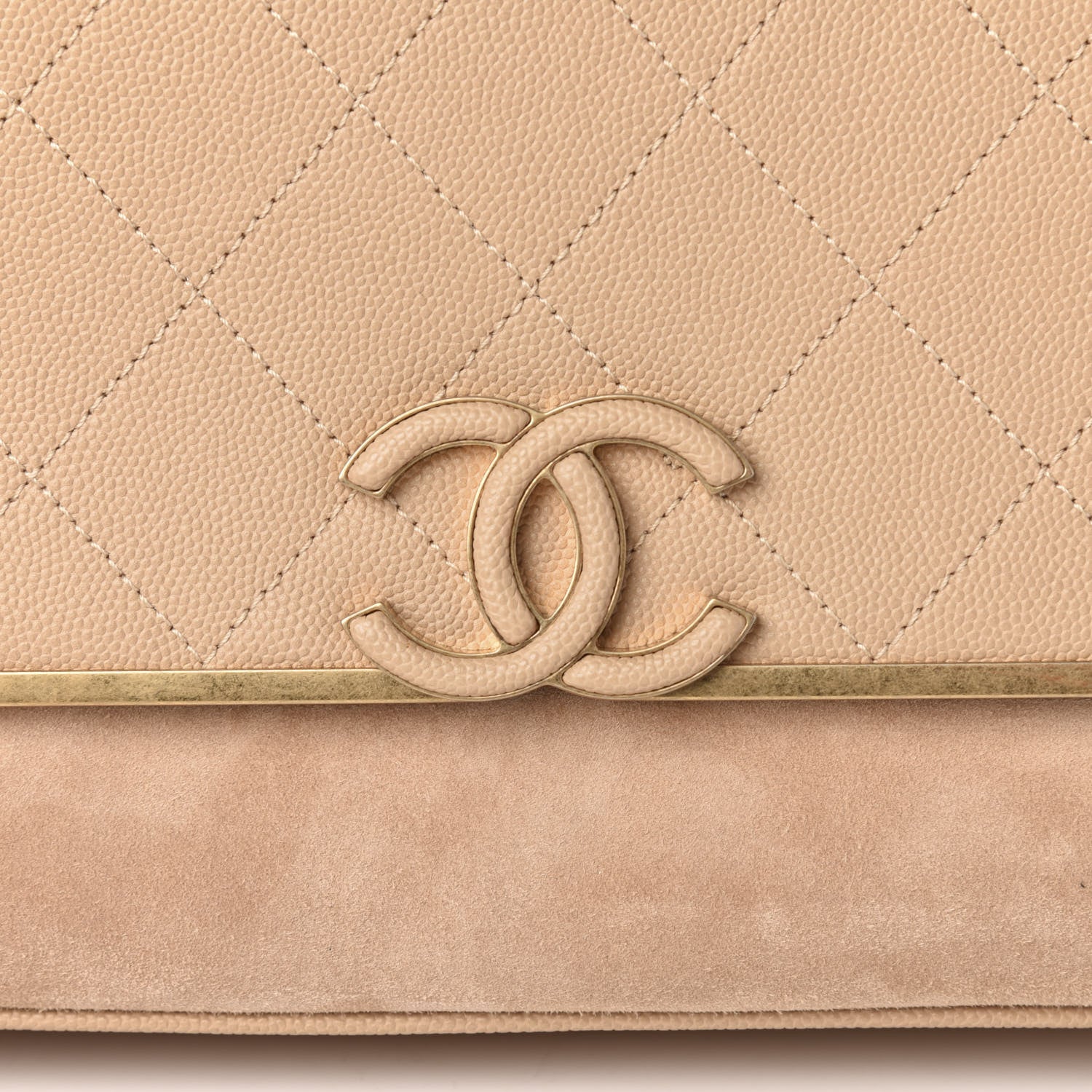 Chanel Grained Calfskin Stitched Enamel CC Flap Bag Beige 9 of 10