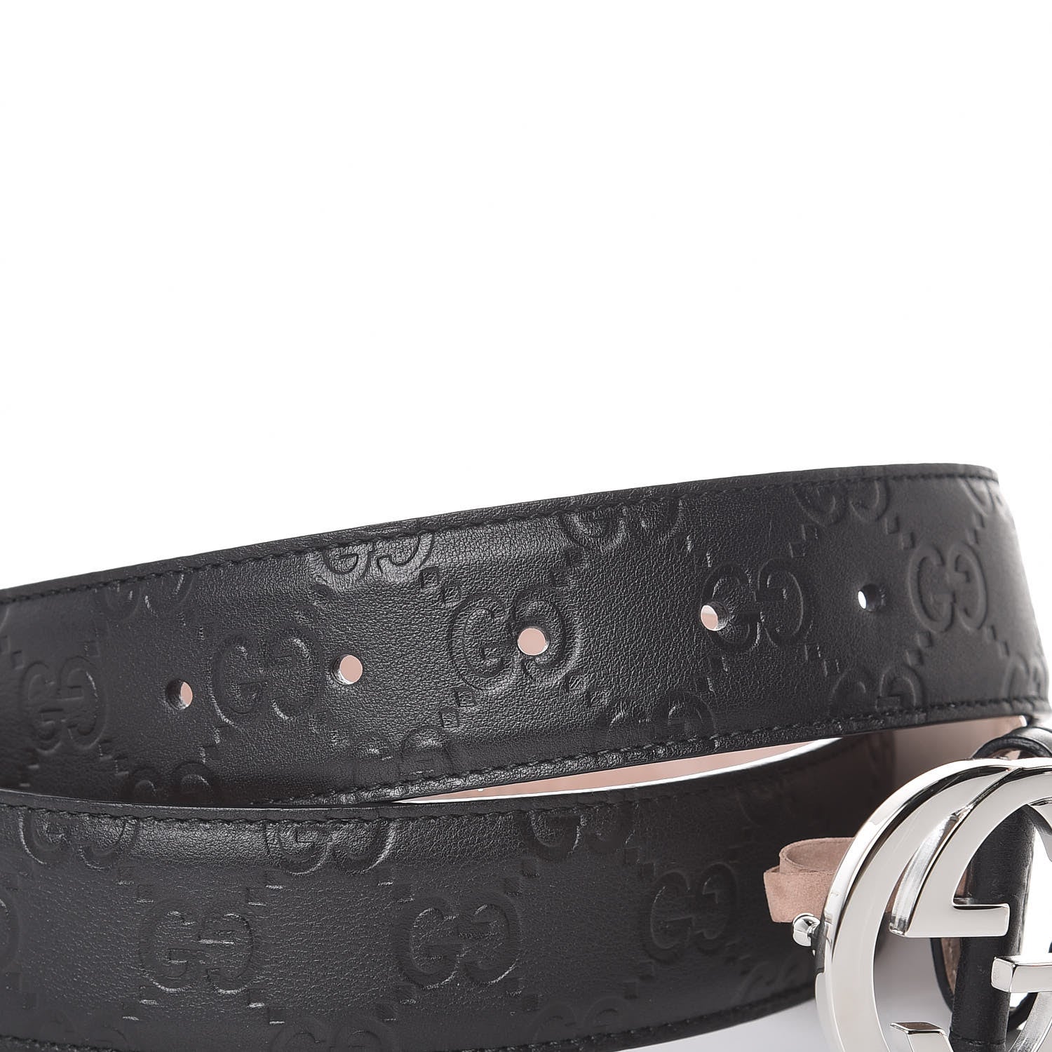 Gucci Soft Guccissima Margaux Calfskin Nickel Interlocking G 37mm Belt 100 40 Black 6 of 6