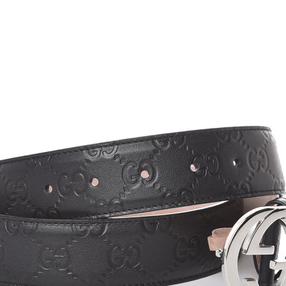 Gucci Soft Guccissima Margaux Calfskin Nickel Interlocking G 37mm Belt 100 40 Black 6 of 6