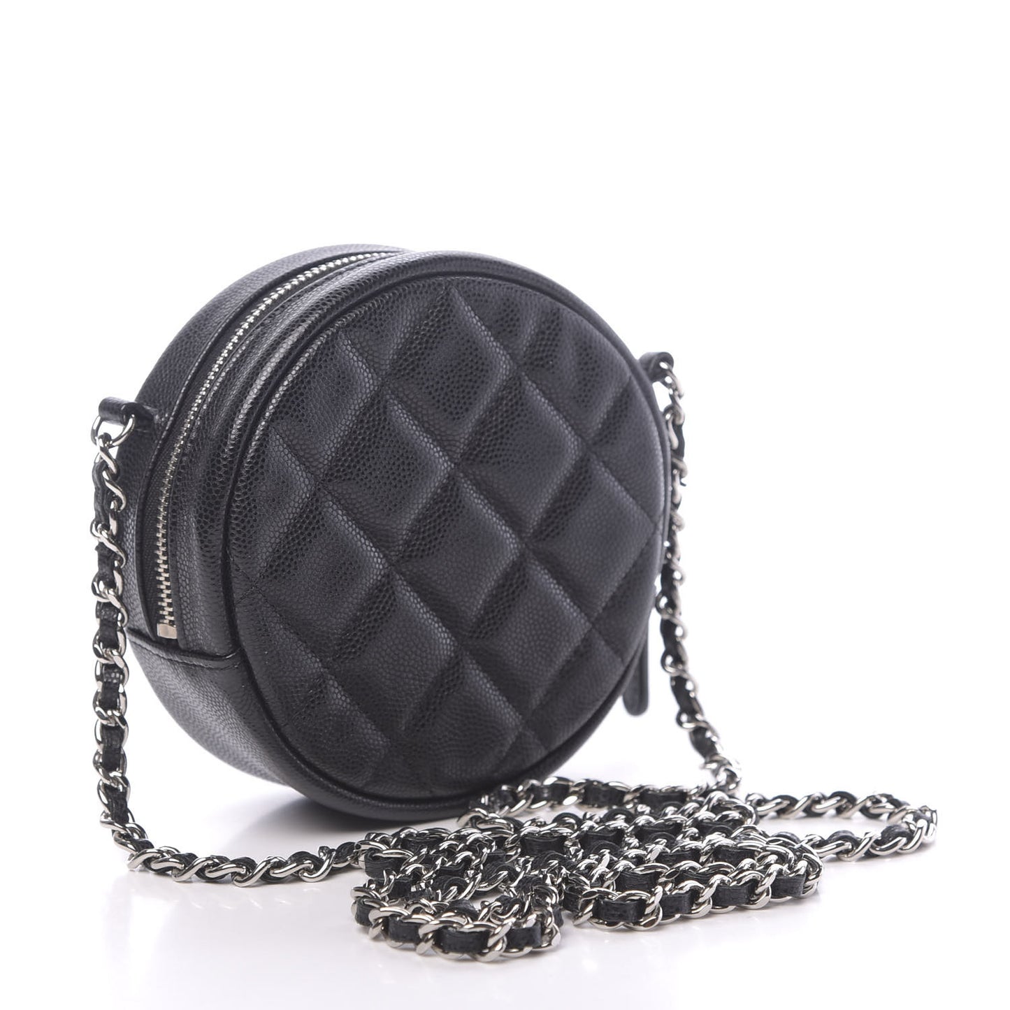 Caviar Quilted Round Clutch With Chain Black