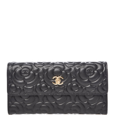 Chanel Caviar Camellia Embossed Flap Wallet Black 1 of 11