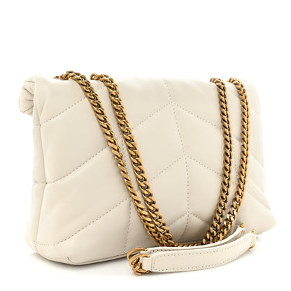 Saint Laurent Lambskin Quilted Toy Loulou Puffer Monogram Chain Satchel Blanc Vintage 3 of 9