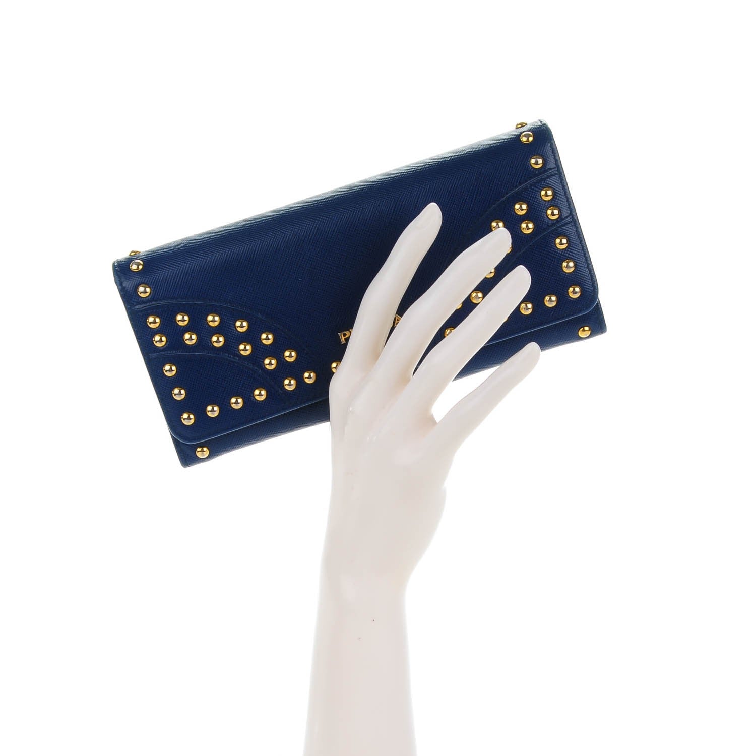 Prada Saffiano Studded Continental Flap Wallet Bleuette 2 of 8