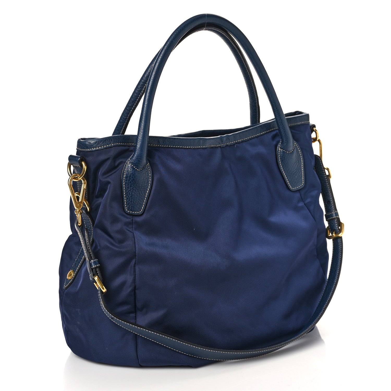 Prada Tessuto Nylon Vitello Daino Tote Blue 2 of 8