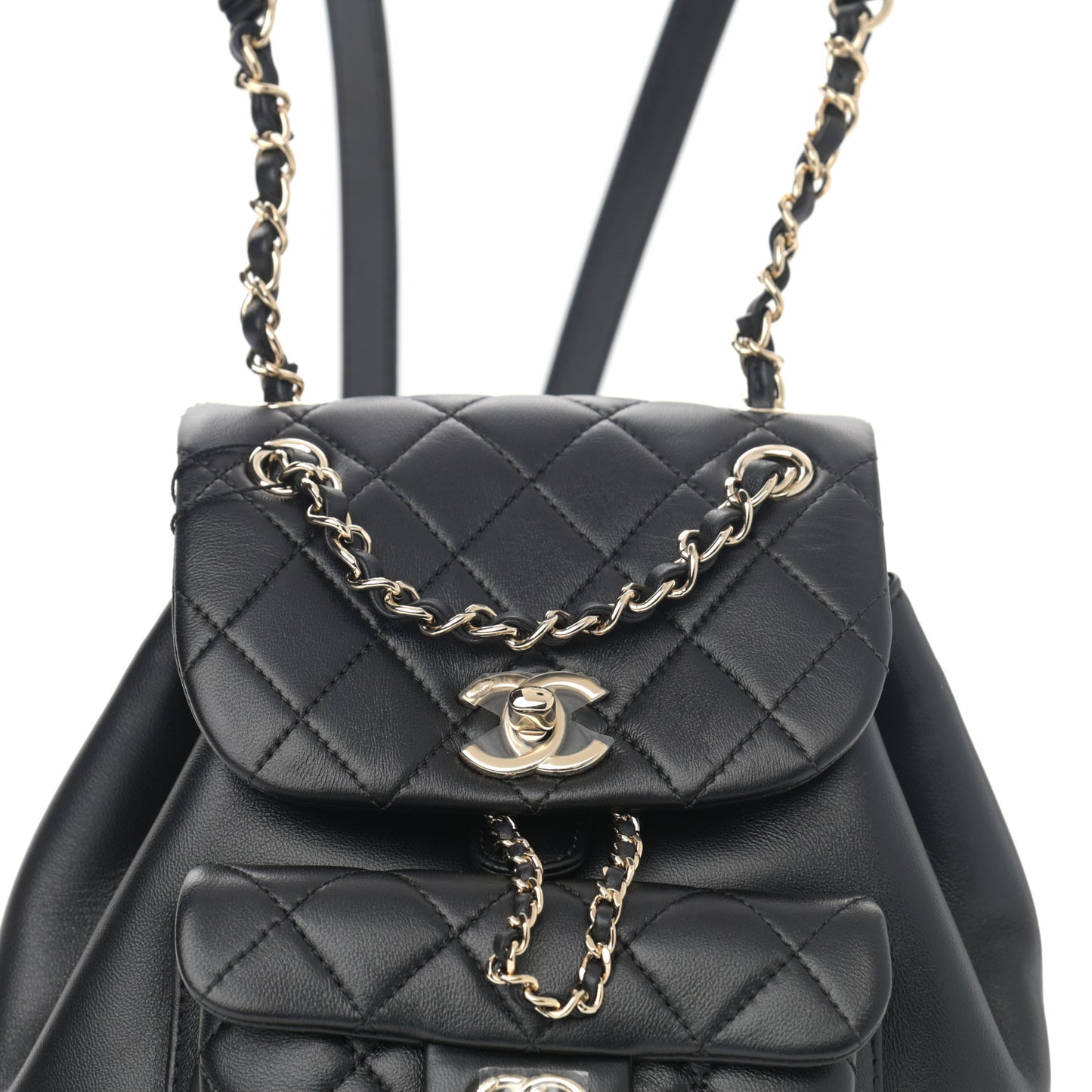 Lambskin Quilted Small Duma Drawstring Backpack Black