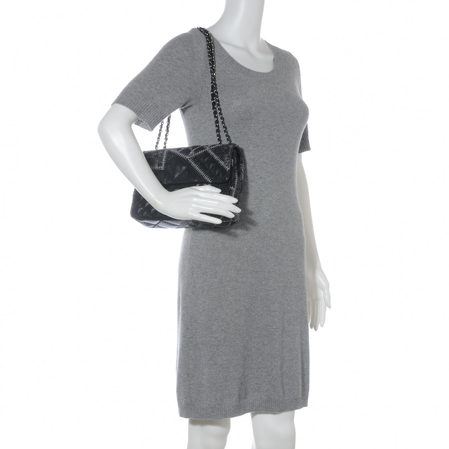 Lambskin Patchwork Stitched Small Flap Black