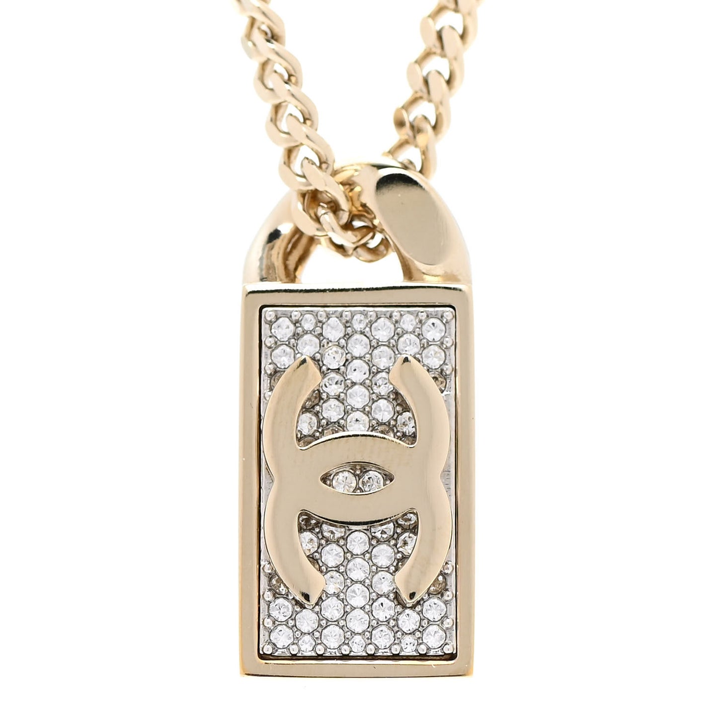Crystal Dog Tag Charm Necklace Gold