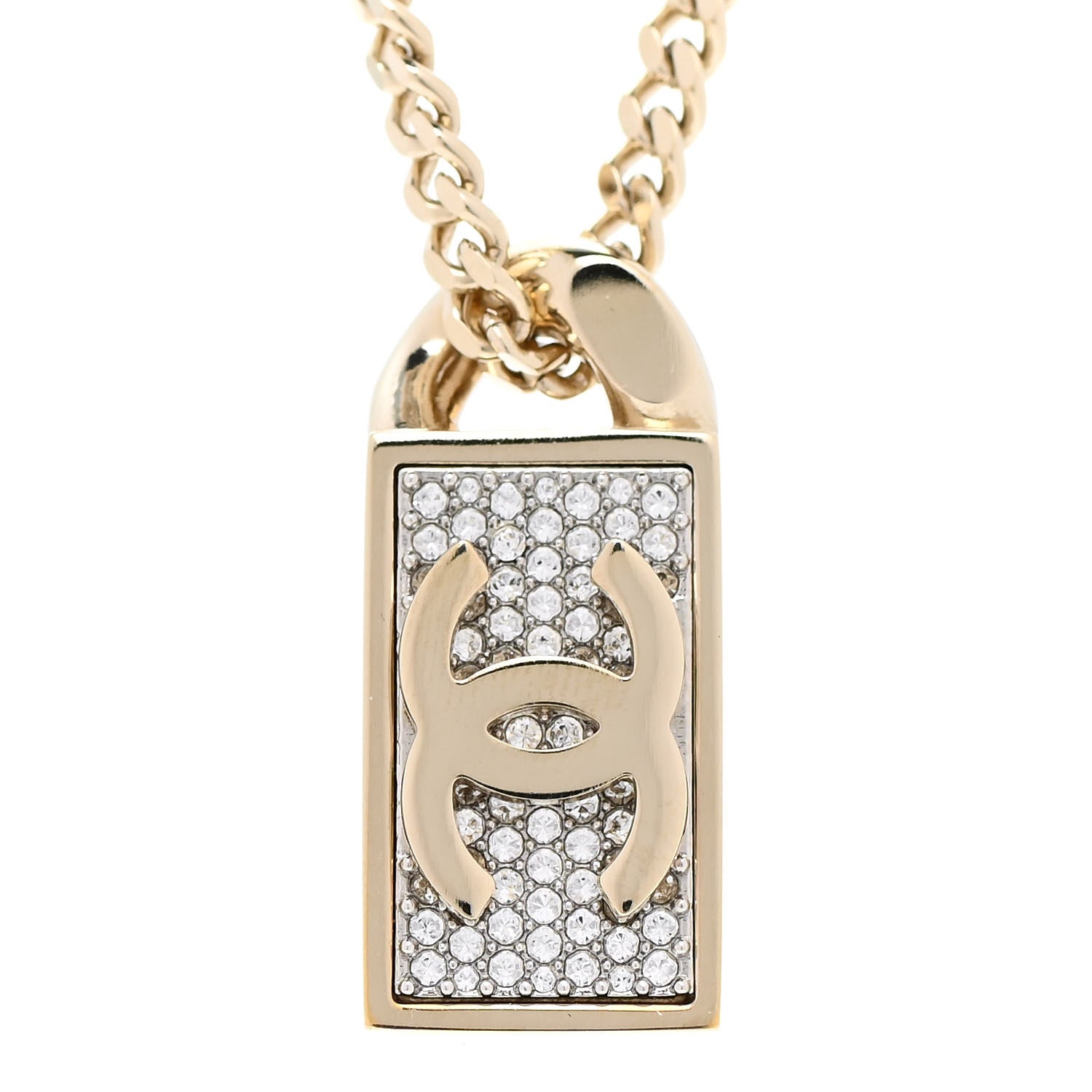 Chanel Crystal Dog Tag Charm Necklace Gold 3 of 7