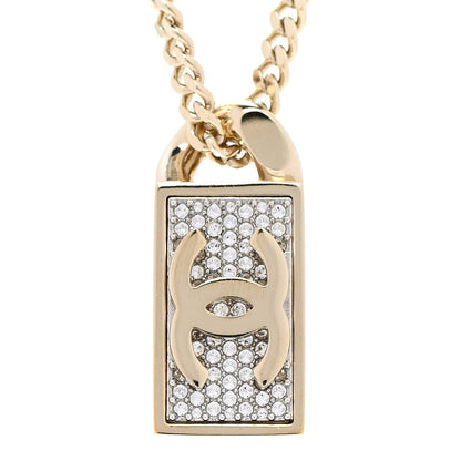 Chanel Crystal Dog Tag Charm Necklace Gold 3 of 7