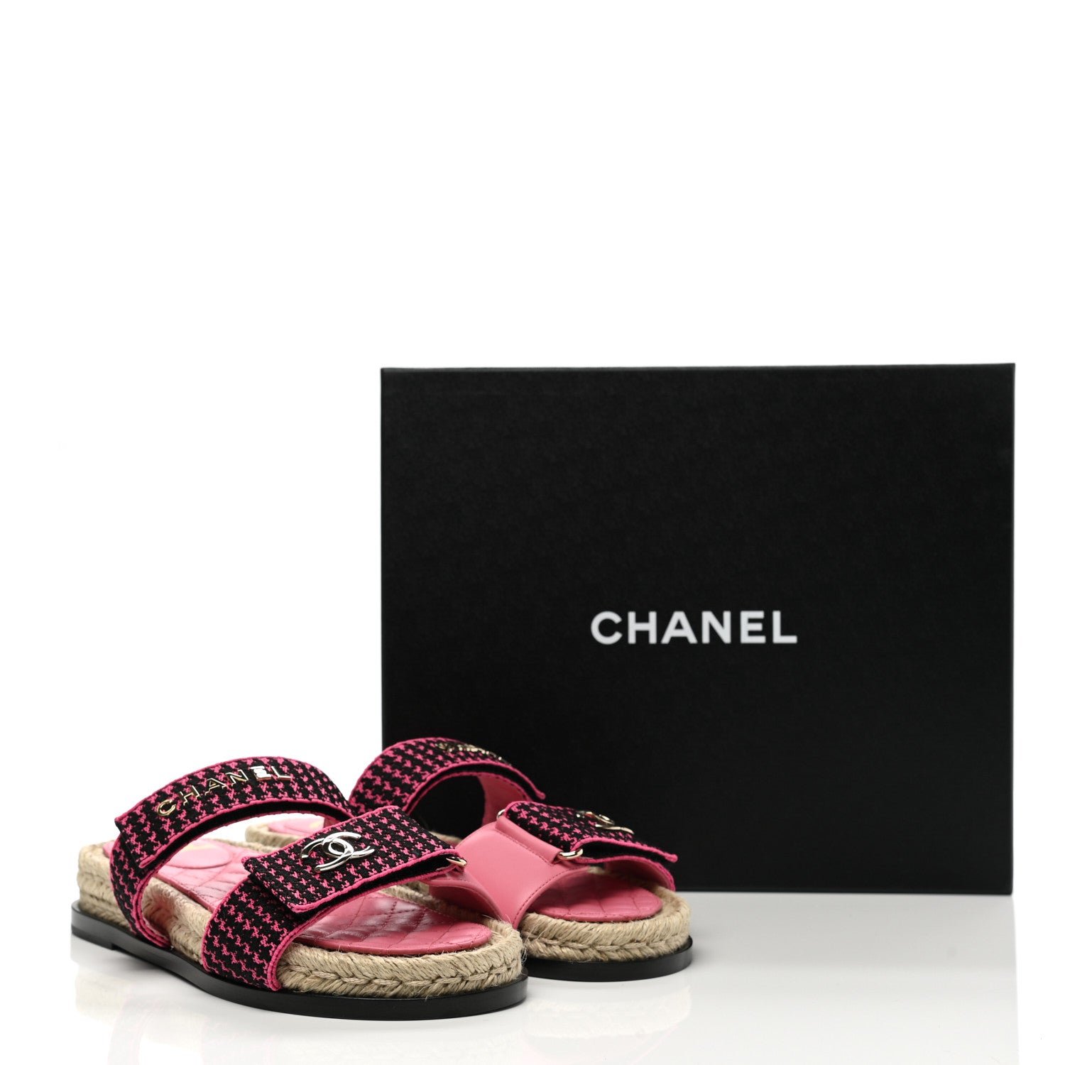 Chanel Stretch Fabric Lambskin CC Flat Sandals 37 Pink Black 10 of 10