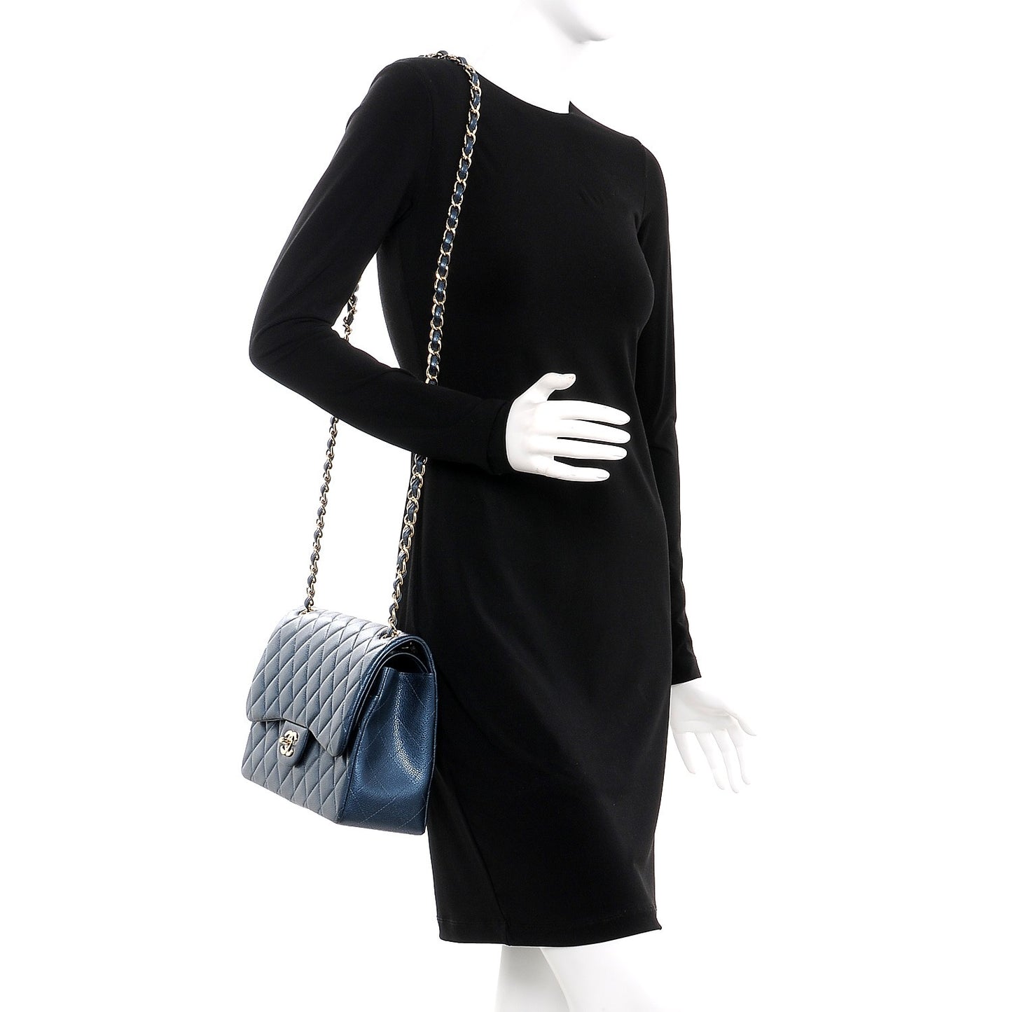 Metallic Caviar Jumbo Double Flap Blue