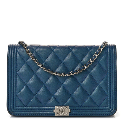 Chanel Iridescent Goatskin Quilted Boy Wallet On Chain WOC Blue 1 of 10