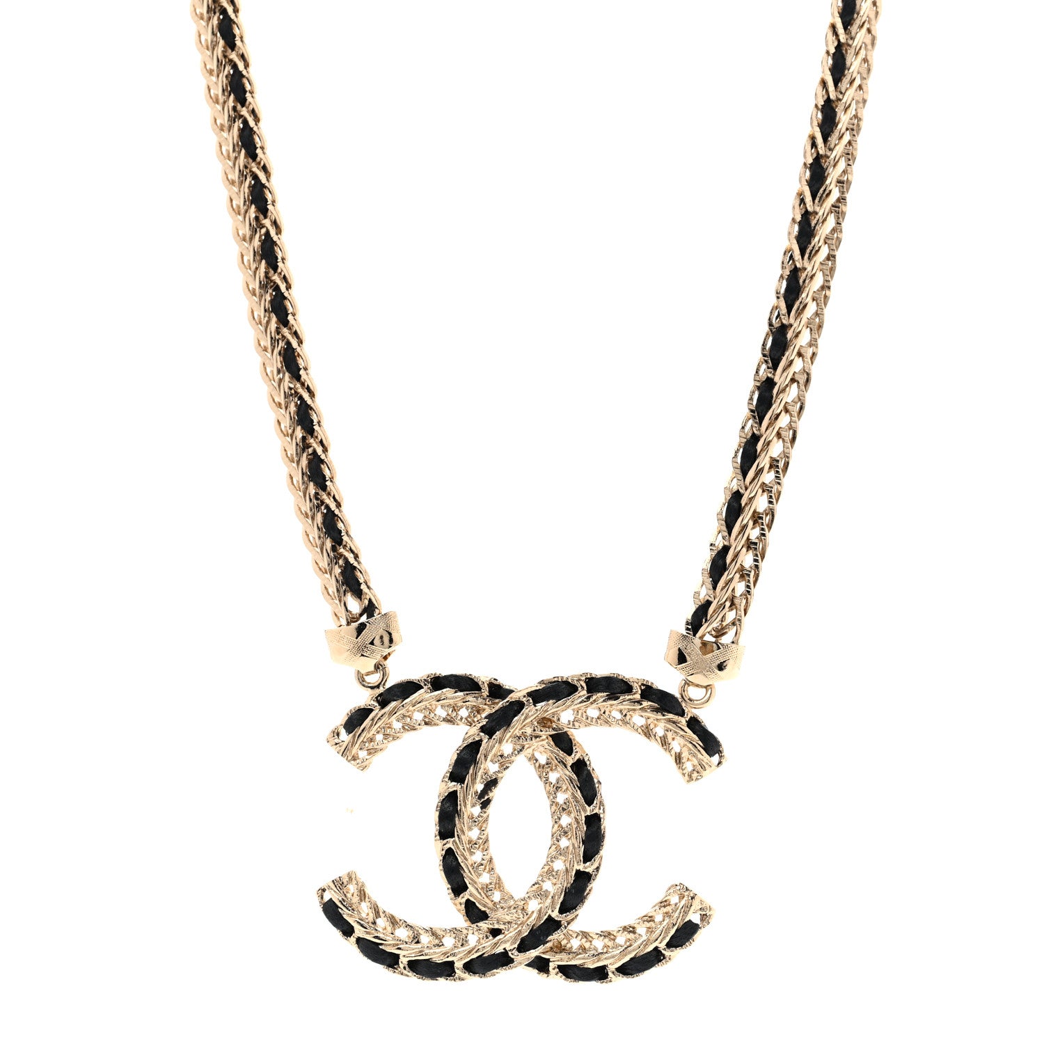 Chanel Metal Lambskin CC Chain Necklace Gold Black 1 of 7