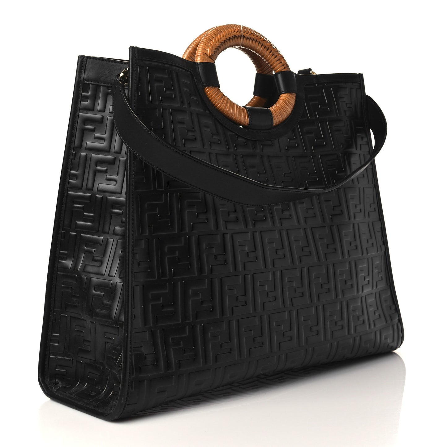 Vitello Century Wicker FF 1974 Embossed Medium Runaway Shopper Tote Black