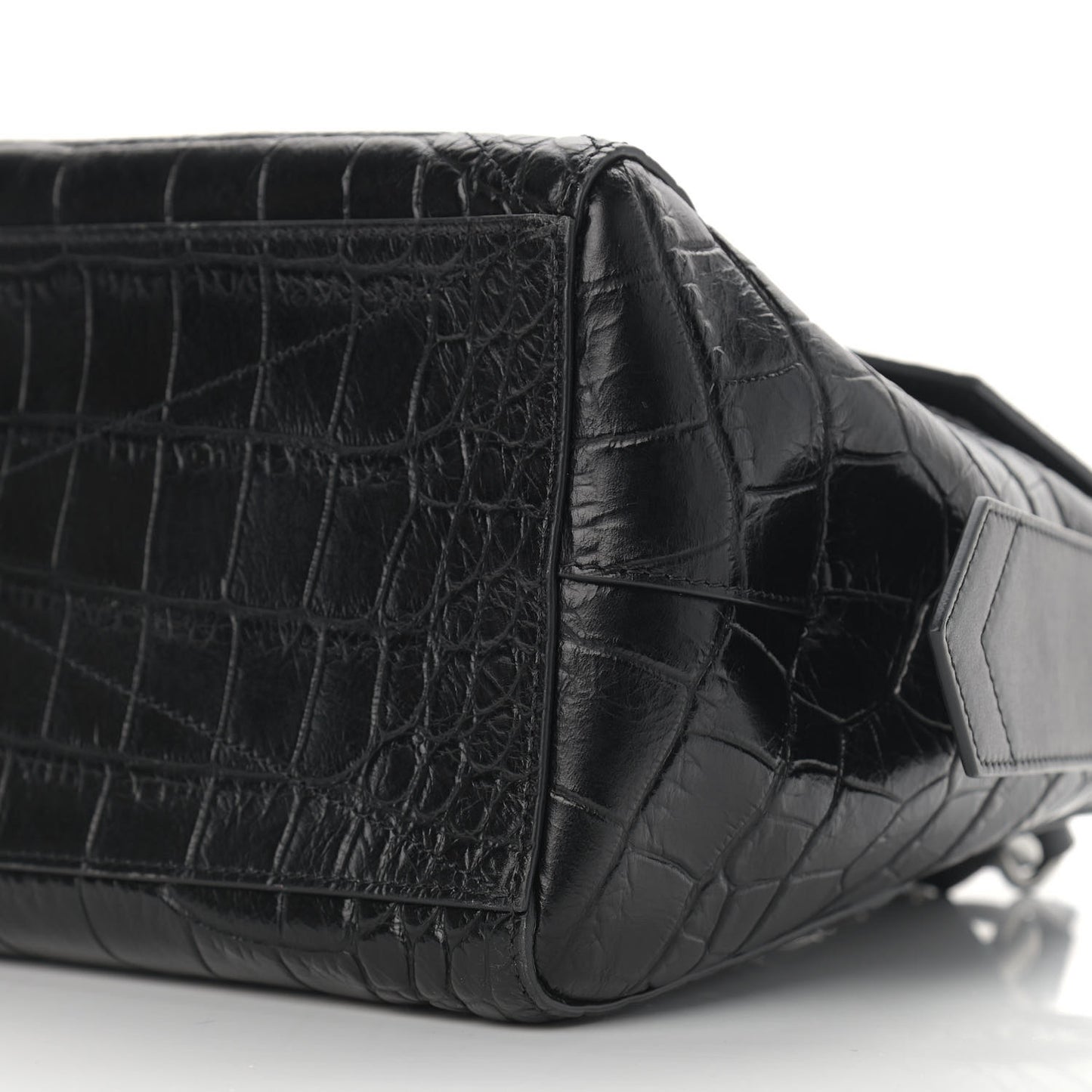 Crocodile Embossed Calfskin Medium ID Flap Black