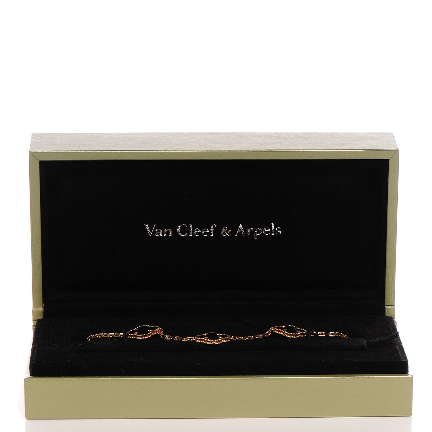 18K Yellow Gold Black Onyx 5 Motifs Vintage Alhambra Bracelet