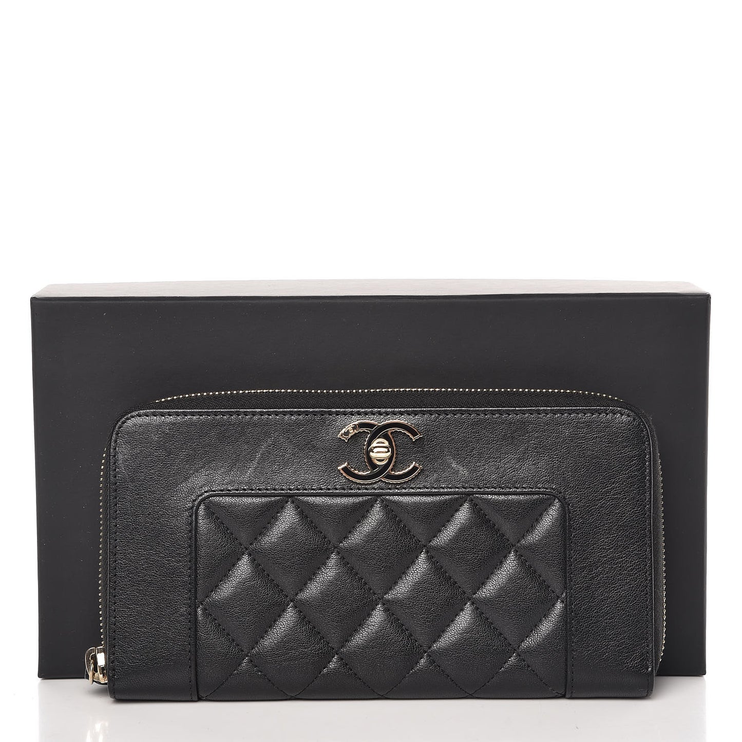 Sheepskin Quilted Large Gusset Mademoiselle Vintage Zip Around Wallet Black