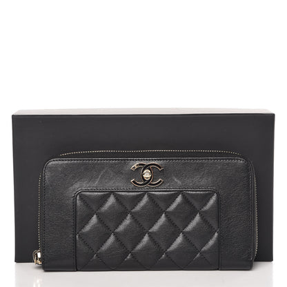 Chanel Sheepskin Quilted Large Gusset Mademoiselle Vintage Zip Around Wallet Black 12 of 12