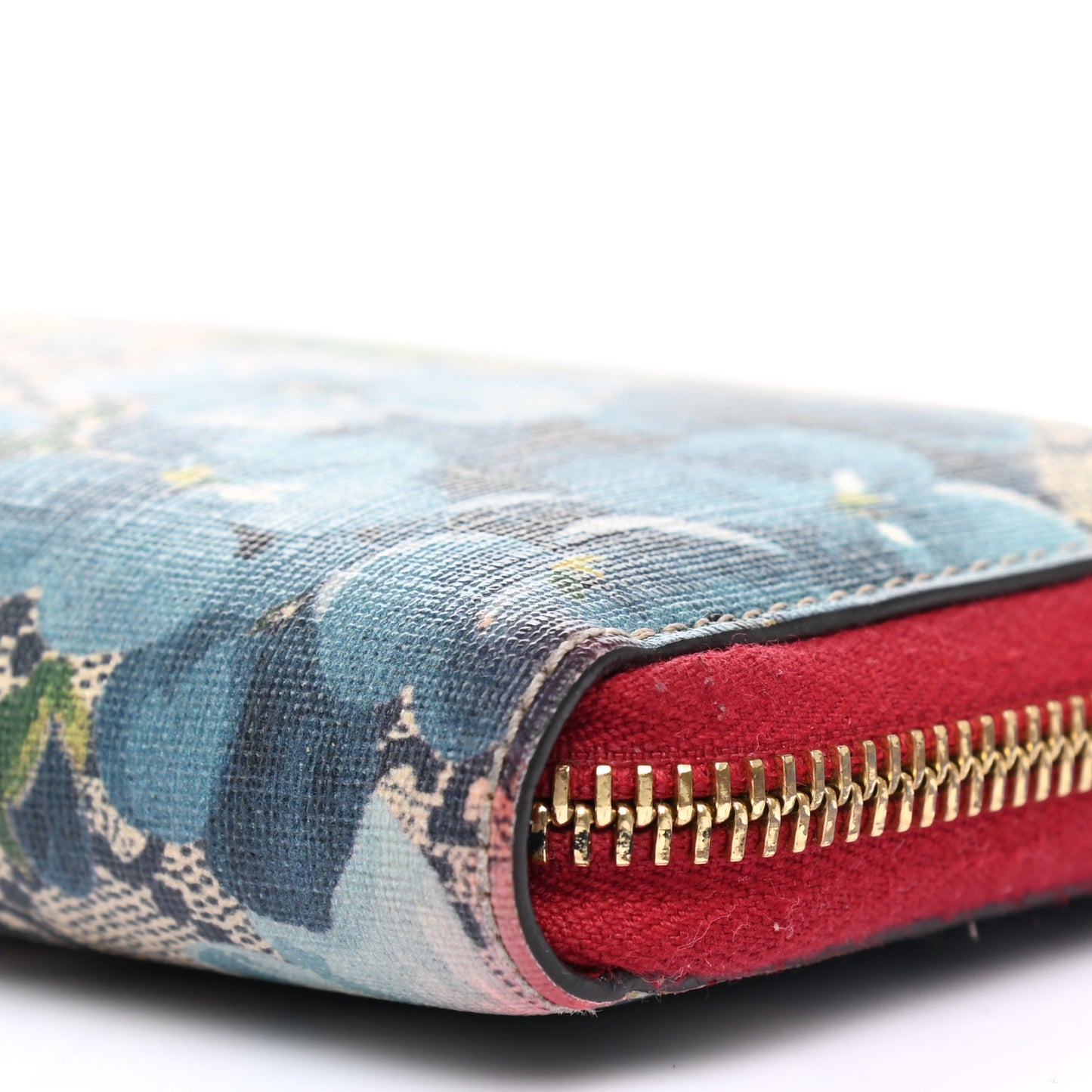 GG Supreme Monogram Blooms Zip Around Wallet Blue Red