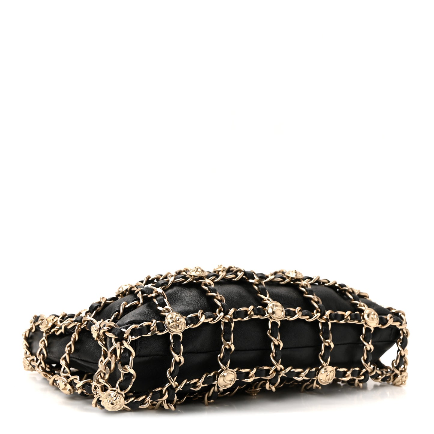 Lambskin Chain Frame Medallion Shoulder Bag Black