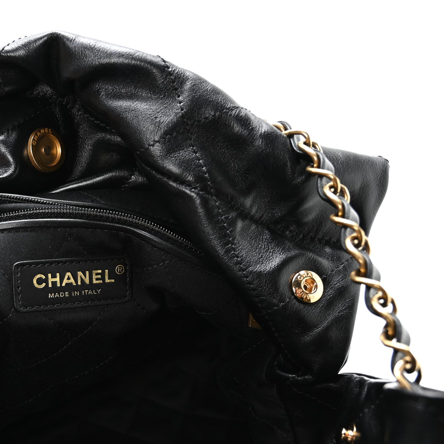 Shiny Calfskin Quilted Small Chanel 22 Black