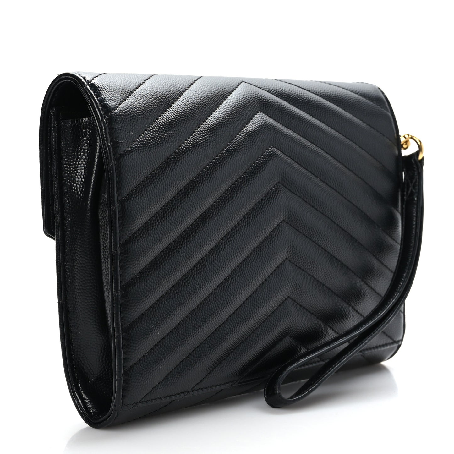 Grain De Poudre Matelasse Chevron Monogram Envelope Clutch Black