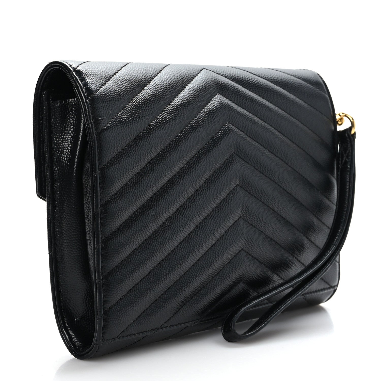 Saint Laurent Grain De Poudre Matelasse Chevron Monogram Envelope Clutch Black 3 of 9