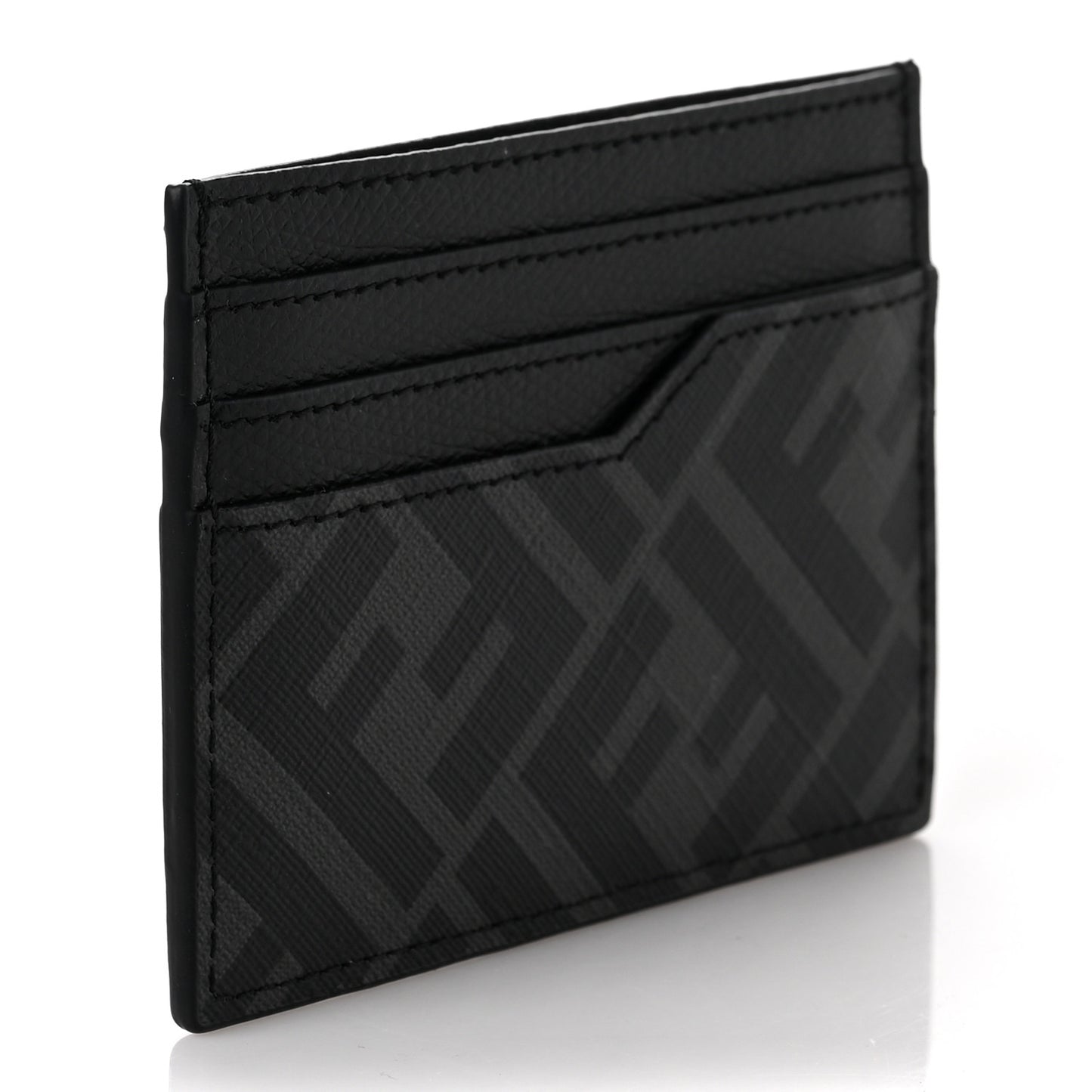Glazed Fabric Vitello Cruise FF 1974 Logo Card Holder Black