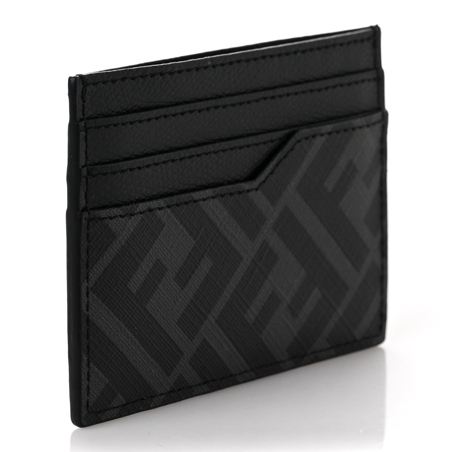 Fendi Glazed Fabric Vitello Cruise FF 1974 Logo Card Holder Black 3 of 6