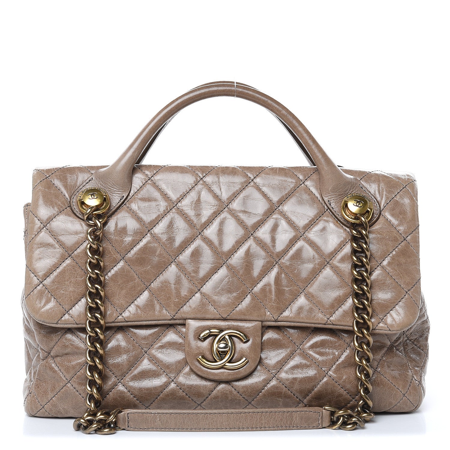 Chanel Glazed Calfskin Castle Rock Medium Flap Dark Beige 1 of 17