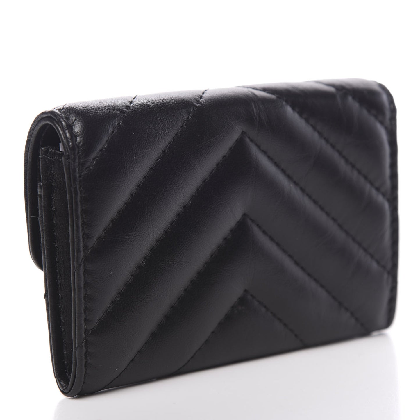 Aged Calfskin Chevron Quilted Reissue Card Holder Wallet So Black