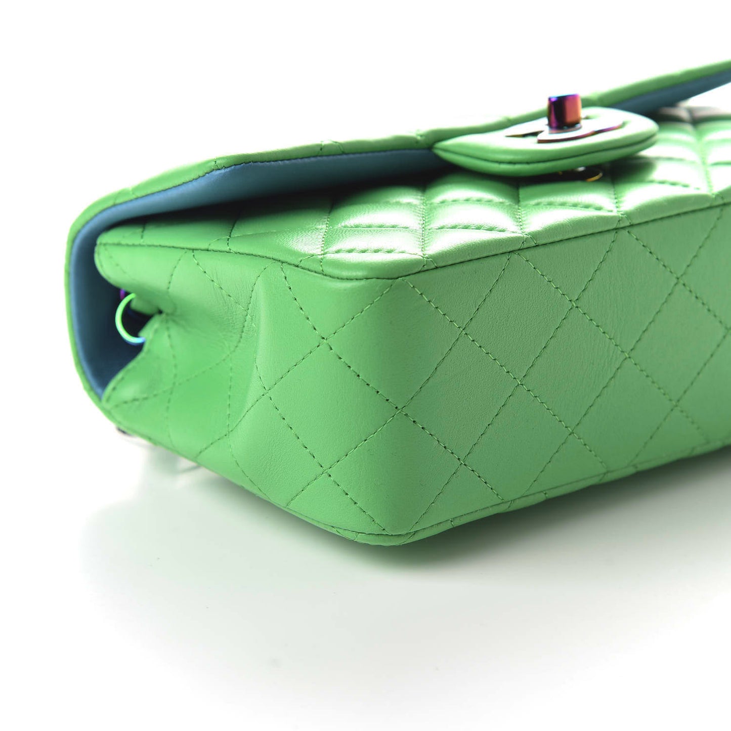 Lambskin Quilted Mini Rectangular Flap Green Blue