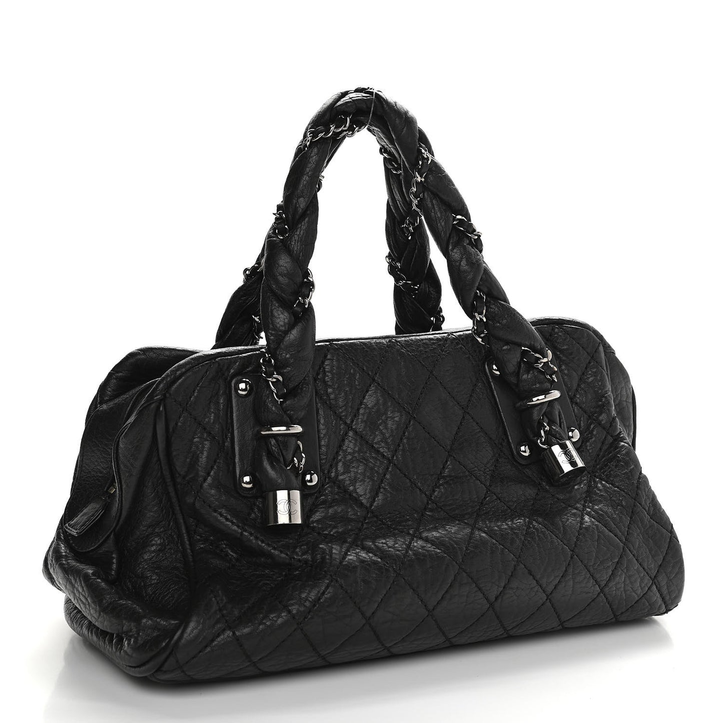 Distressed Lambskin Lady Braid Bowler Black