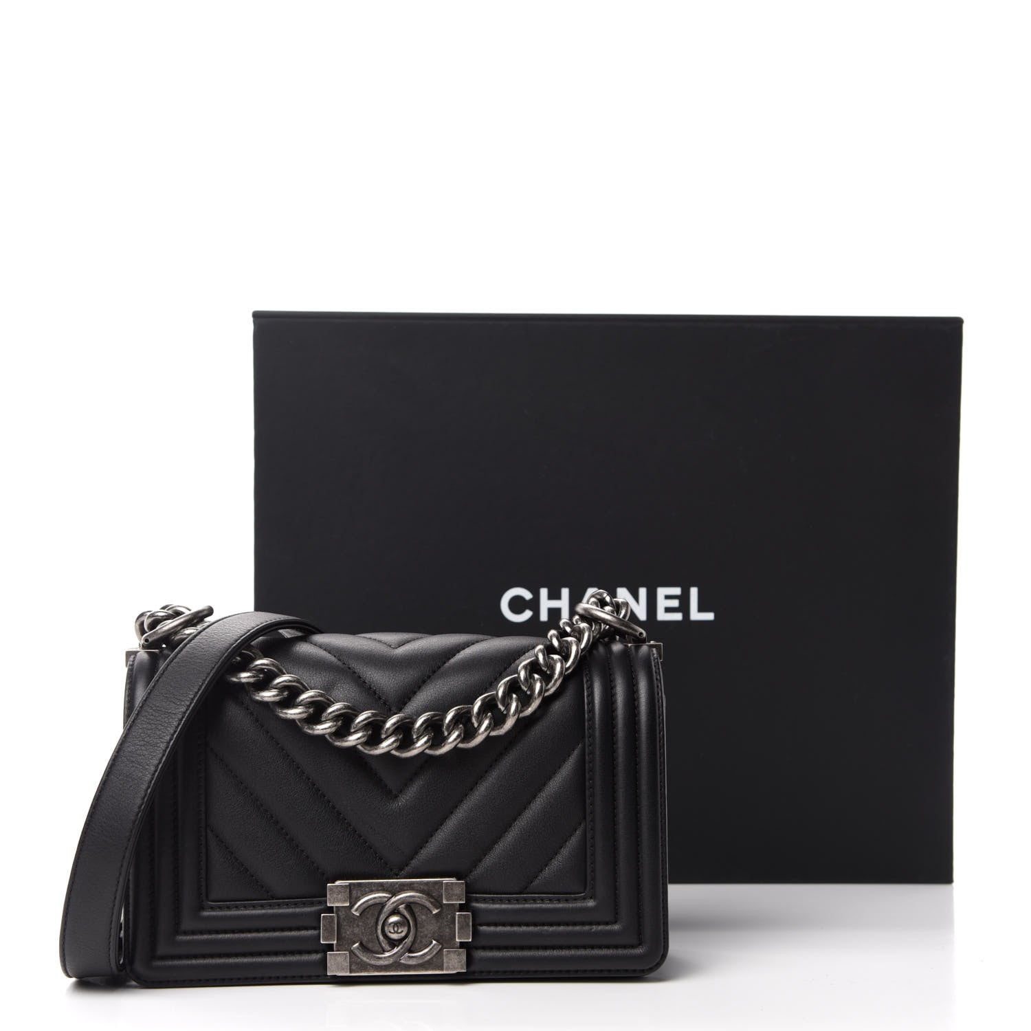 Chanel Calfskin Chevron Quilted Small Boy Flap Black 12 of 12