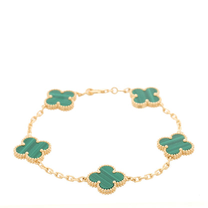 Van Cleef & Arpels 18K Yellow Gold Malachite 5 Motifs Vintage Alhambra Bracelet 1 of 5